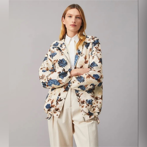 NWT $498 Tory BurchFloral-Print Hooded Wind-Resistant Jacket - Picture 2 of 9